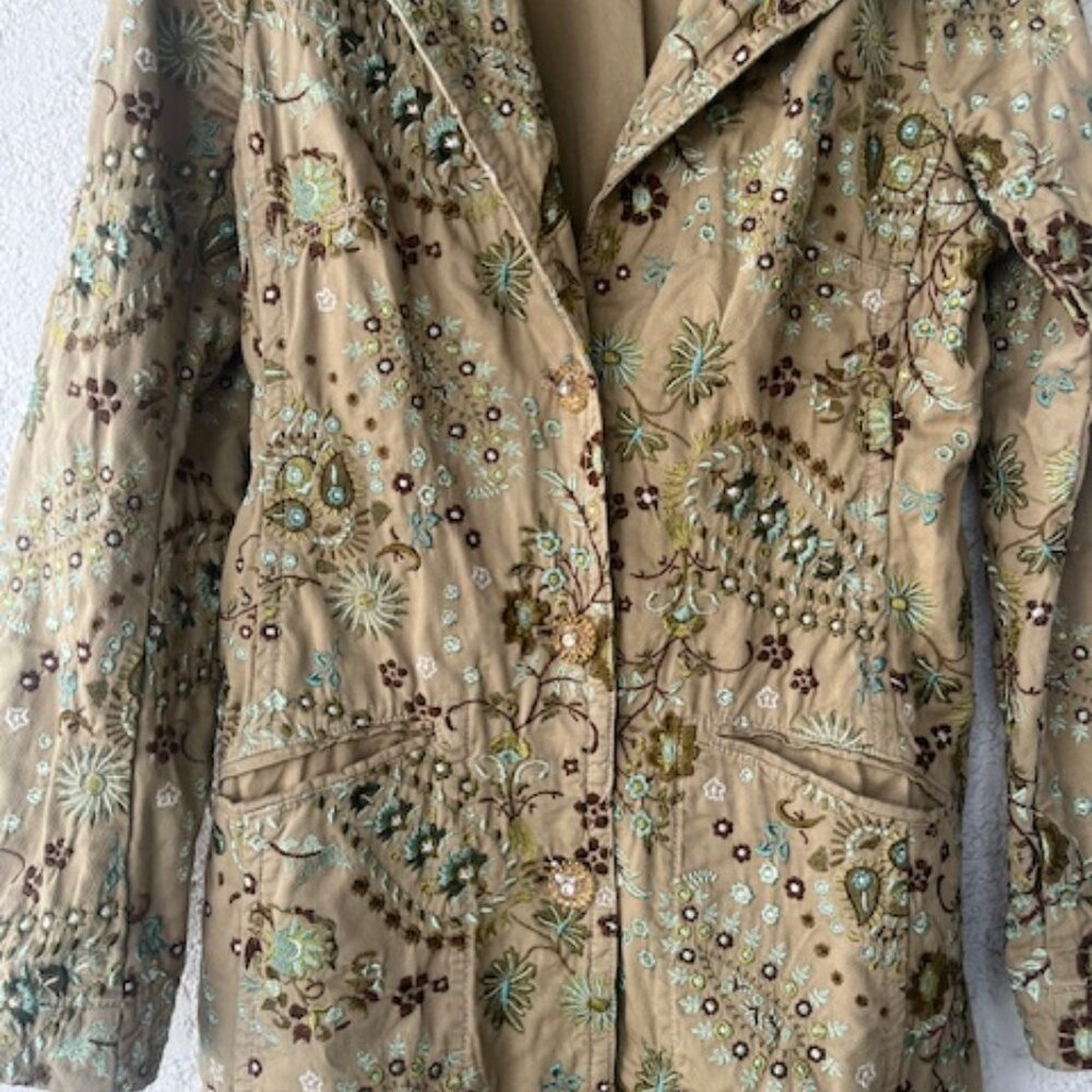 Johnny Was Green Floral Embroidered Cotton Jacket - Picture 3 of 8